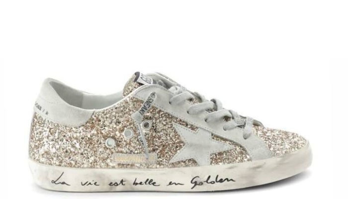 Baskets Super-star Sérigraphie Cuir Glitter Doré, Exclusivité Lulli