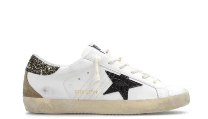 Golden Goose Super-Star White Black Croc Glitter