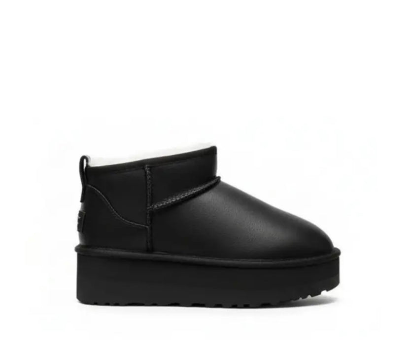 UGG Classic Ultra Mini Platform Black Leather Boot