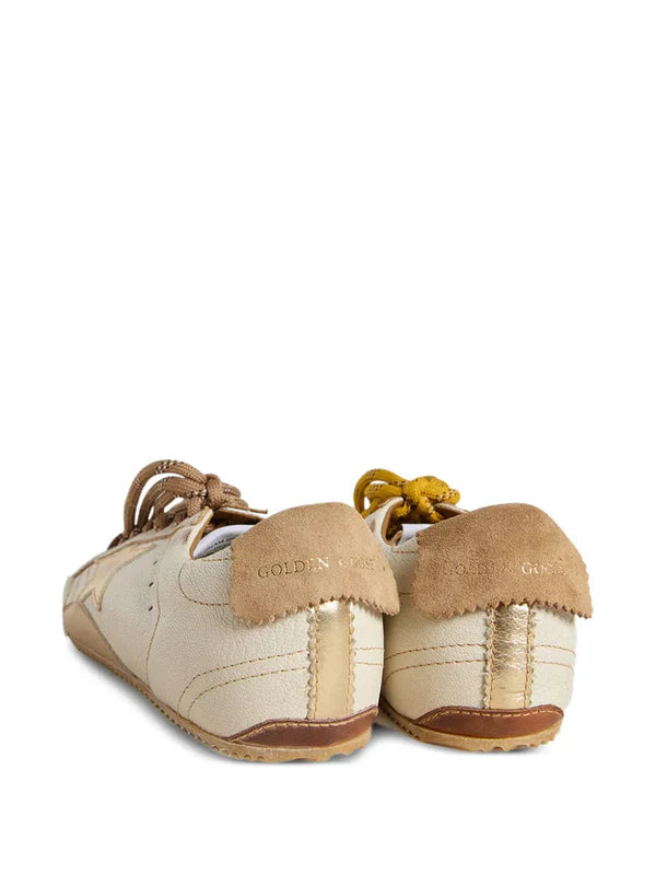 True-Star in white nappa leather with gold foiled leather star and beige suede heel tab