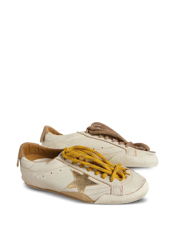 True-Star in white nappa leather with gold foiled leather star and beige suede heel tab