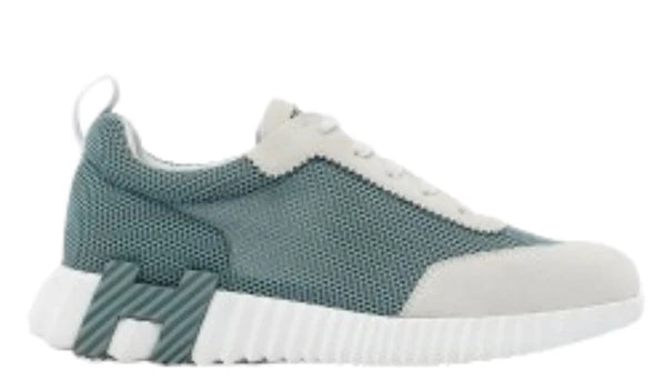 Hermes Green/Grey Mesh and Suede Bouncing Sneakers