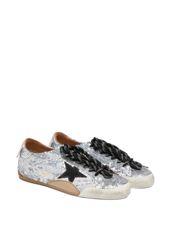 Women's True-Star in silver sequins with black star and silver leather heel tab