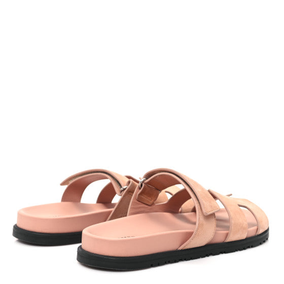 Hermes  Suede Goatskin Womens Chypre Sandals Nude