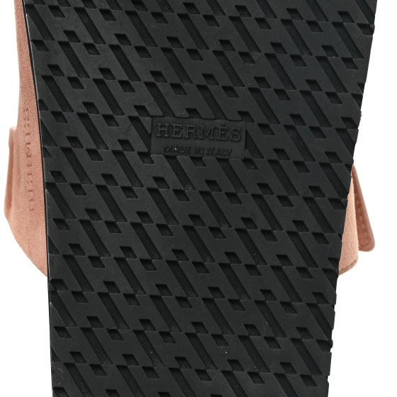 Hermes  Suede Goatskin Womens Chypre Sandals Nude