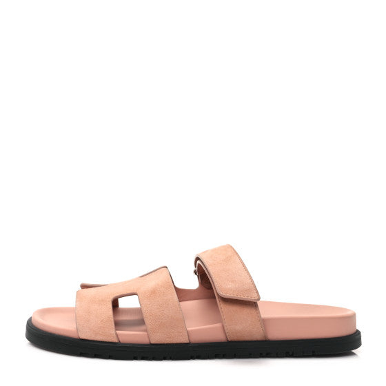 Hermes  Suede Goatskin Womens Chypre Sandals Nude