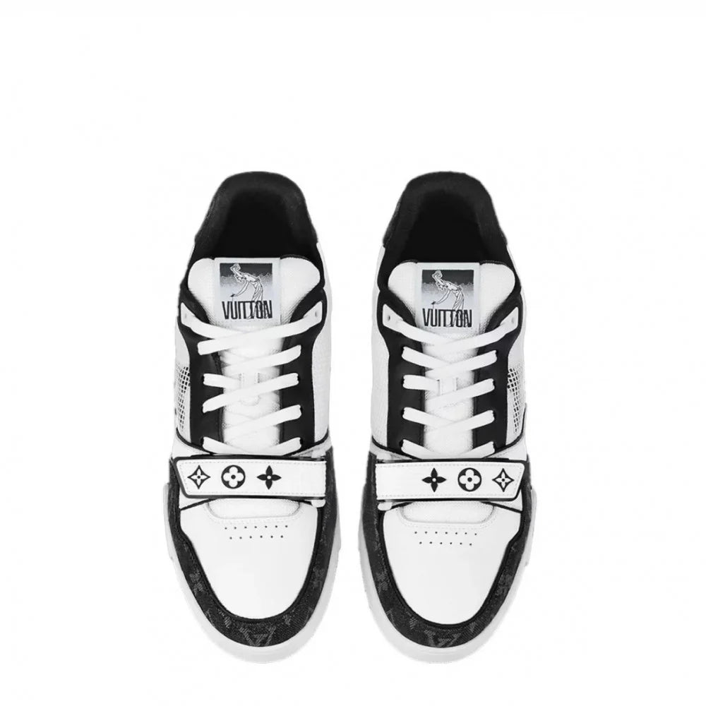 LOUIS VUITTON LV TRAINER VELCRO STRAP DENIM MONOGRAM BLACK WHITE