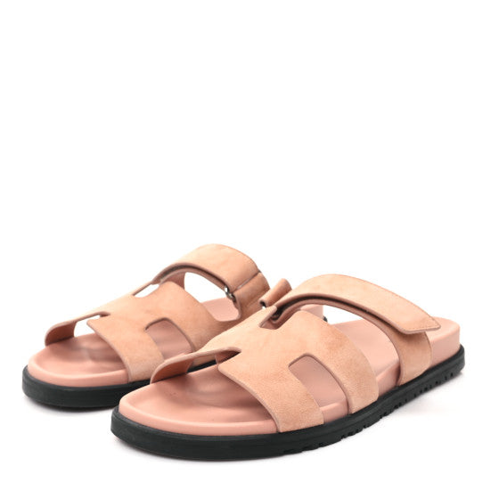 Hermes  Suede Goatskin Womens Chypre Sandals Nude
