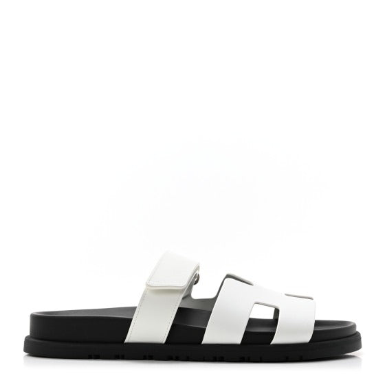 Hermes  Calfskin Womens Chypre Sandals White