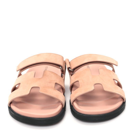 Hermes  Suede Goatskin Womens Chypre Sandals Nude
