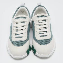 Hermes Green/Grey Mesh and Suede Bouncing Sneakers