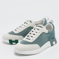 Hermes Green/Grey Mesh and Suede Bouncing Sneakers