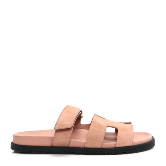 Hermes  Suede Goatskin Womens Chypre Sandals Nude